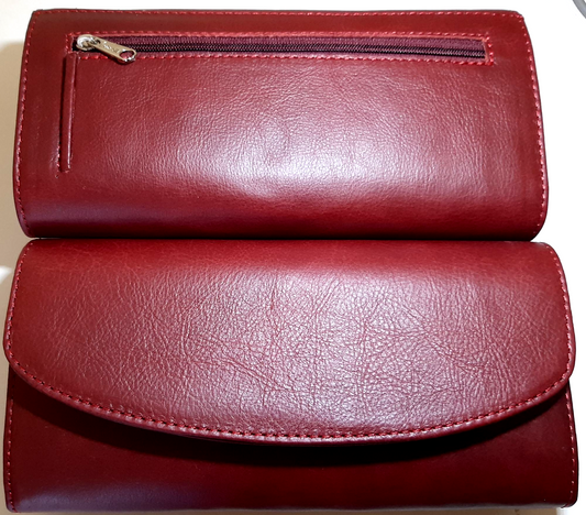 Genuine leather handmade ladies' wallets/purse in cherry red / dark red colour. 