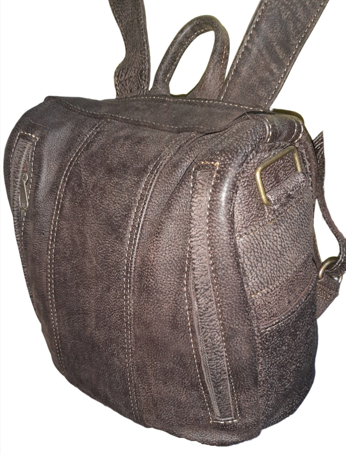 Helmare genuine leather backpack purse front and side view made cape Masai Leather in woodlands buffalo colour