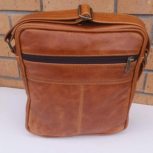 Men's Messenger bag in light tan colour made by  cape Masai Leather