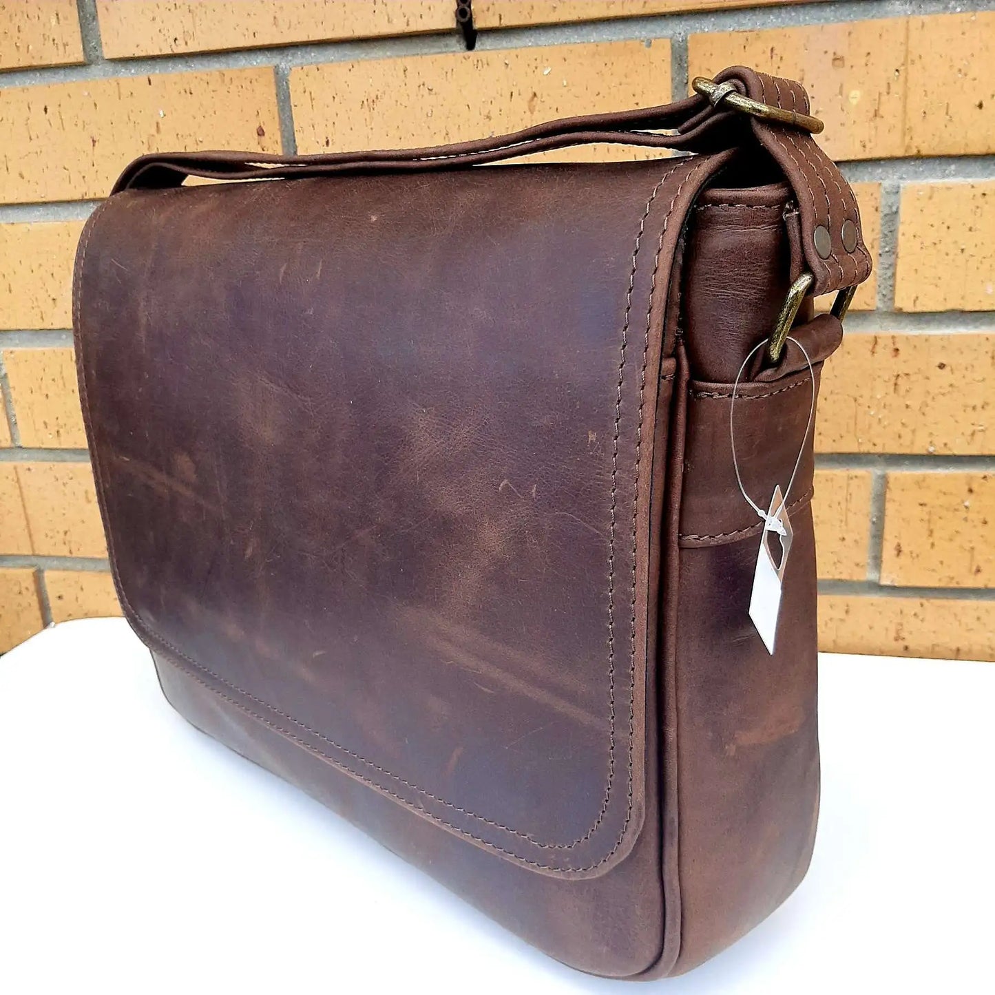 Men's laptop bags 13 - 14 inches  in pitstop cigar colour made by  cape Masai leather 